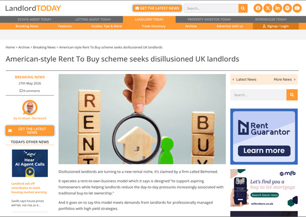 American-style Rent To Buy scheme seeks disillusioned UK landlords